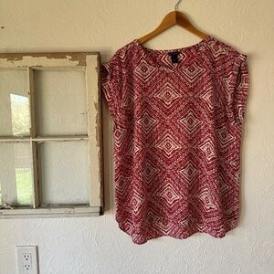 Ann Taylor Red Print Blouse, Size XL